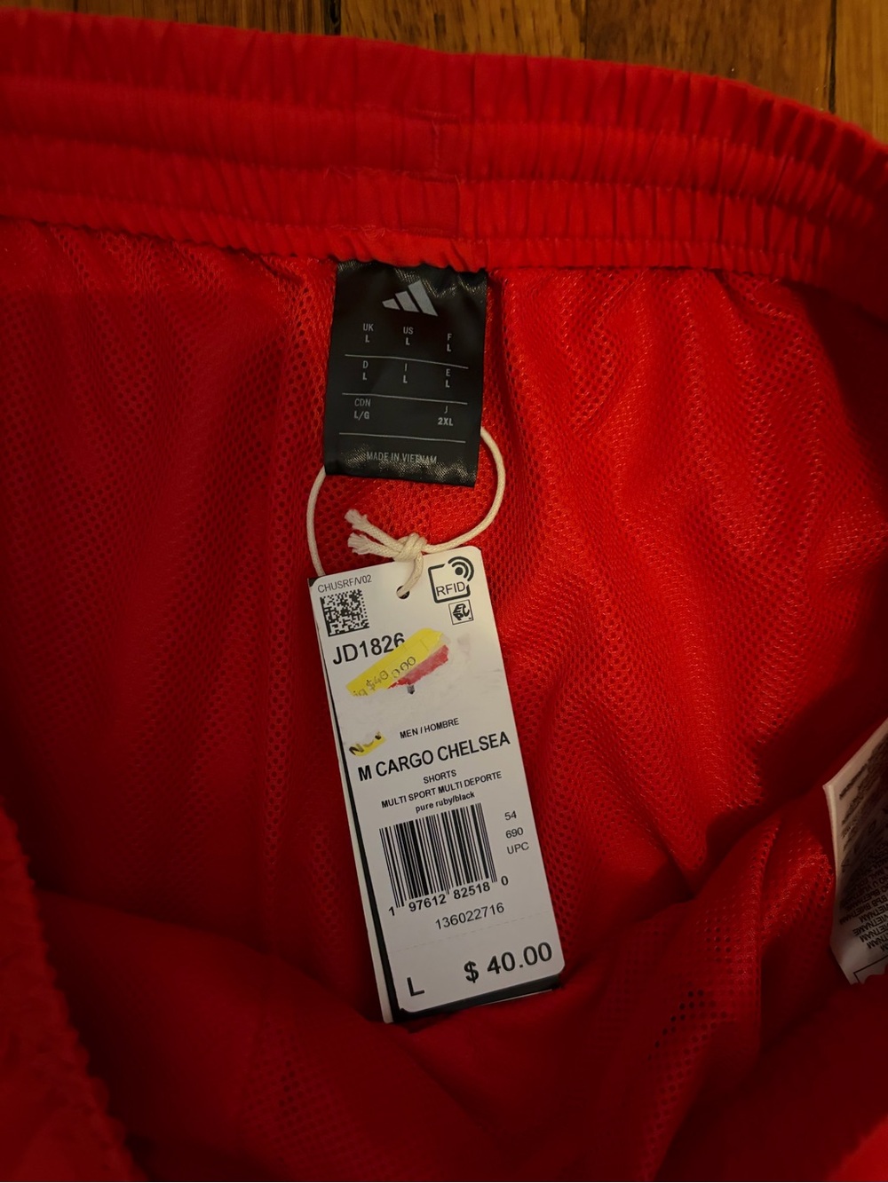 adidas Red Mesh Cargo Shorts with Logo - Picture 2 of 2